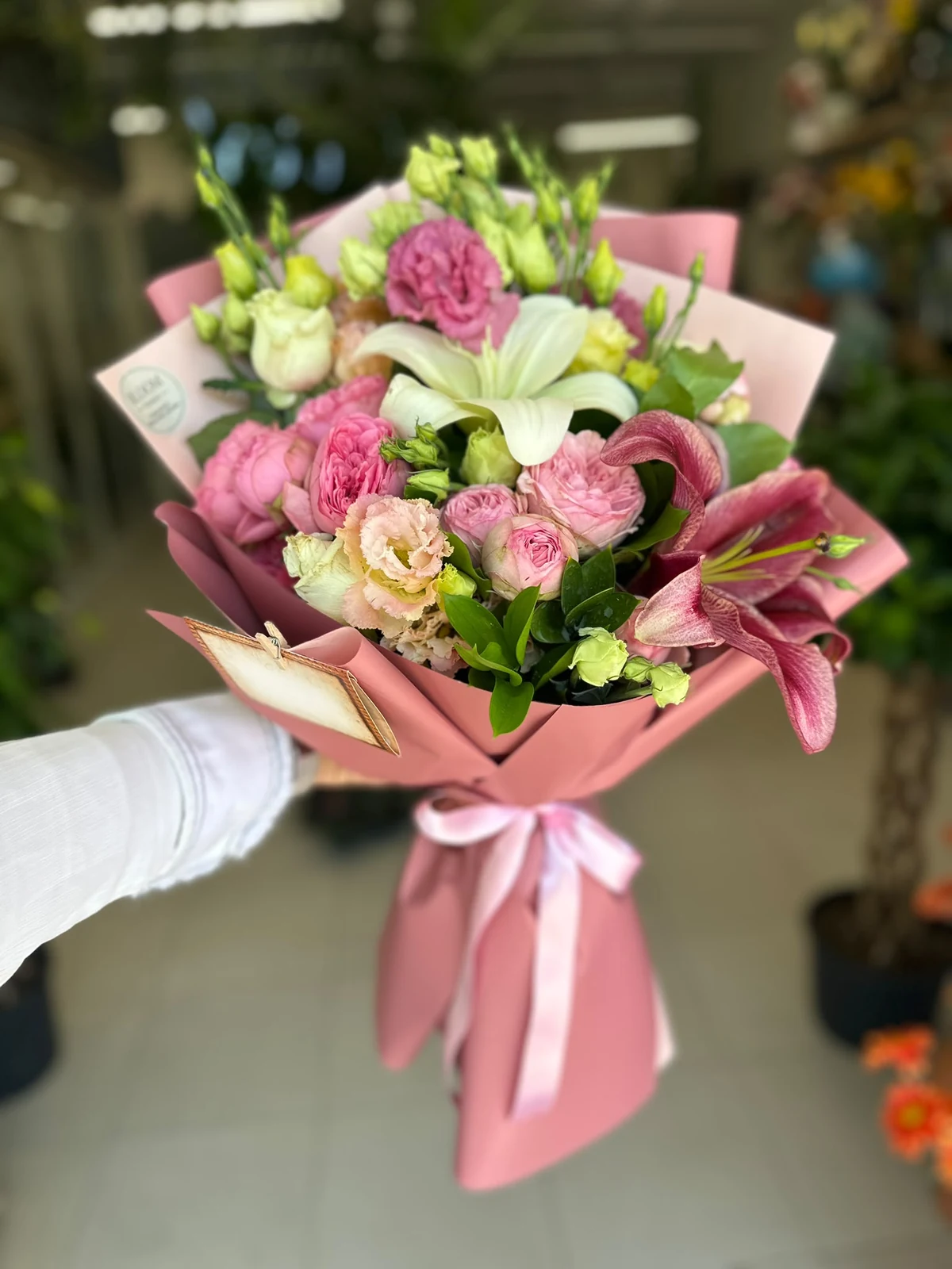 Pembe Lilyumlu Pastel Buket